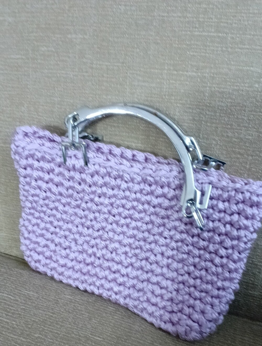 Lavender Crochet Clutch with Silver-Tone Handles New